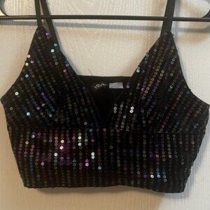HM Divided Sequin Black Crop Top Size Small